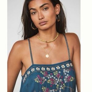 $140 Anthropologie Luzia Blue & Floral Embroidered Cami Top Size XS